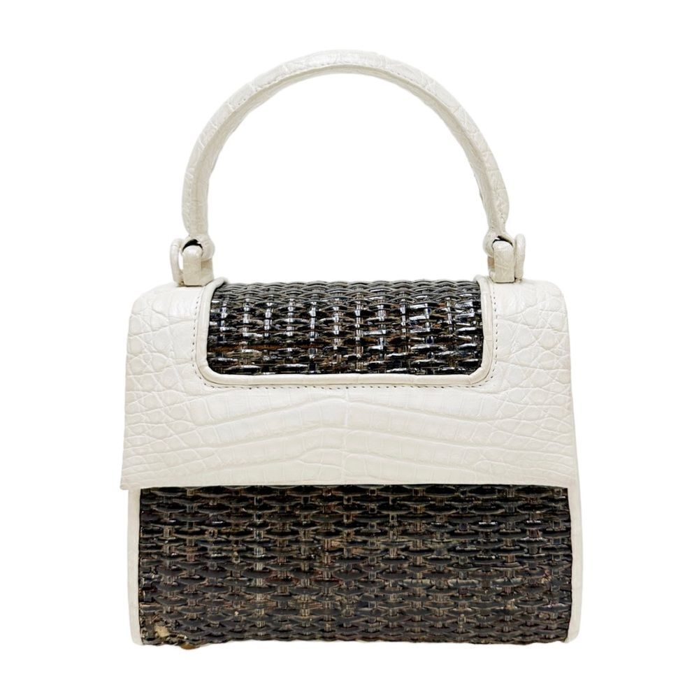 RARE NANCY GONZALEZ Cream Crocodile and Brown Wicker Mini Bag